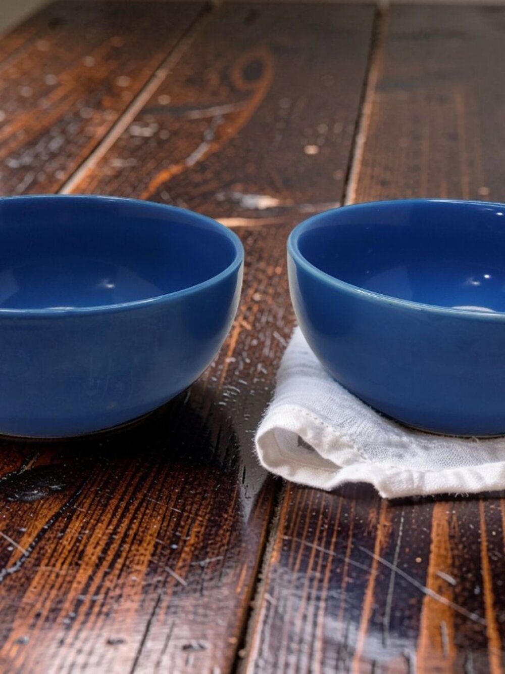 vintage 1990s set of 2 "home" stoneware blue 5.75" soup bowls.